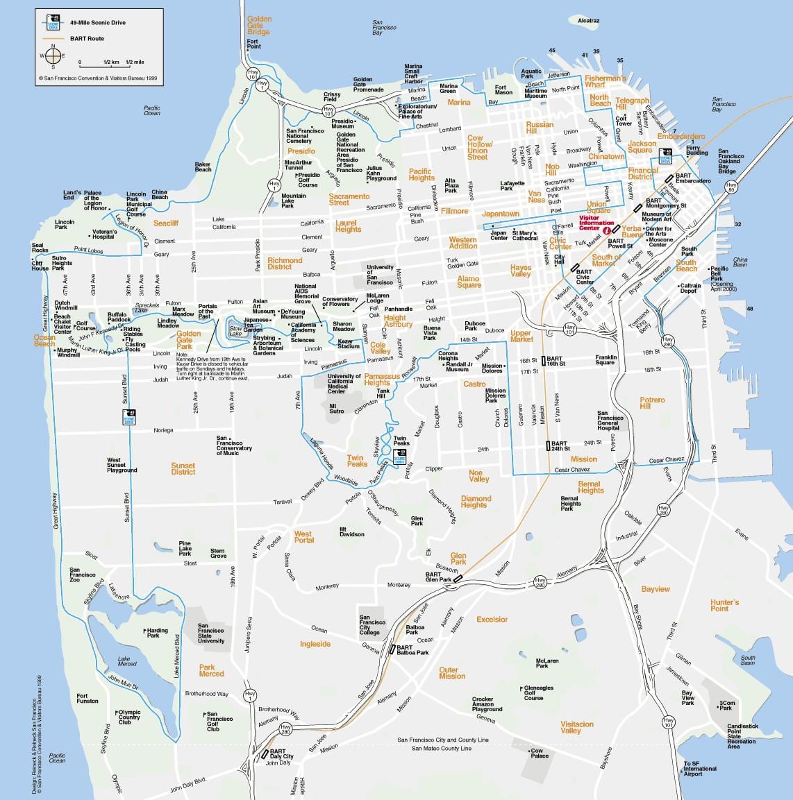 வரைபடம் சான் பிரான்சிஸ்கோ அடையாளங்களும்