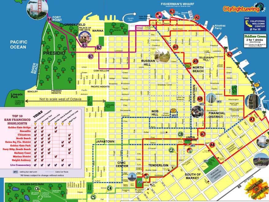 வரைபடம் நகரம் சுற்றி சான் பிரான்சிஸ்கோ பாதை