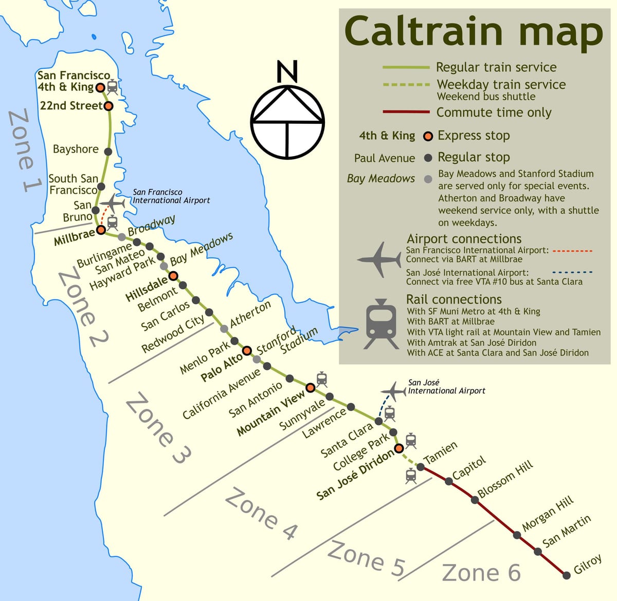 caltrain நிறுத்தங்கள் வரைபடம்