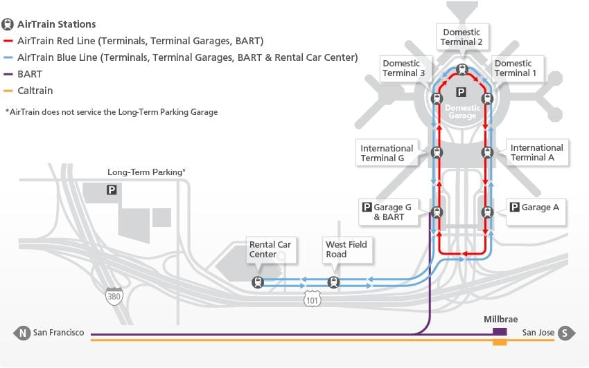 வரைபடம் SFO airtrain